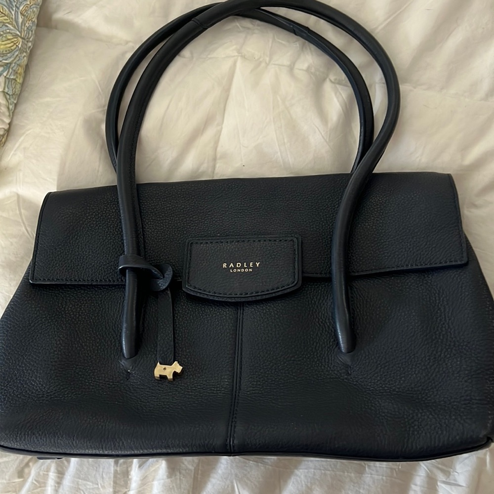 Radley London Burnham Beeches Flap Leather Shoulder Bag Navy Gold